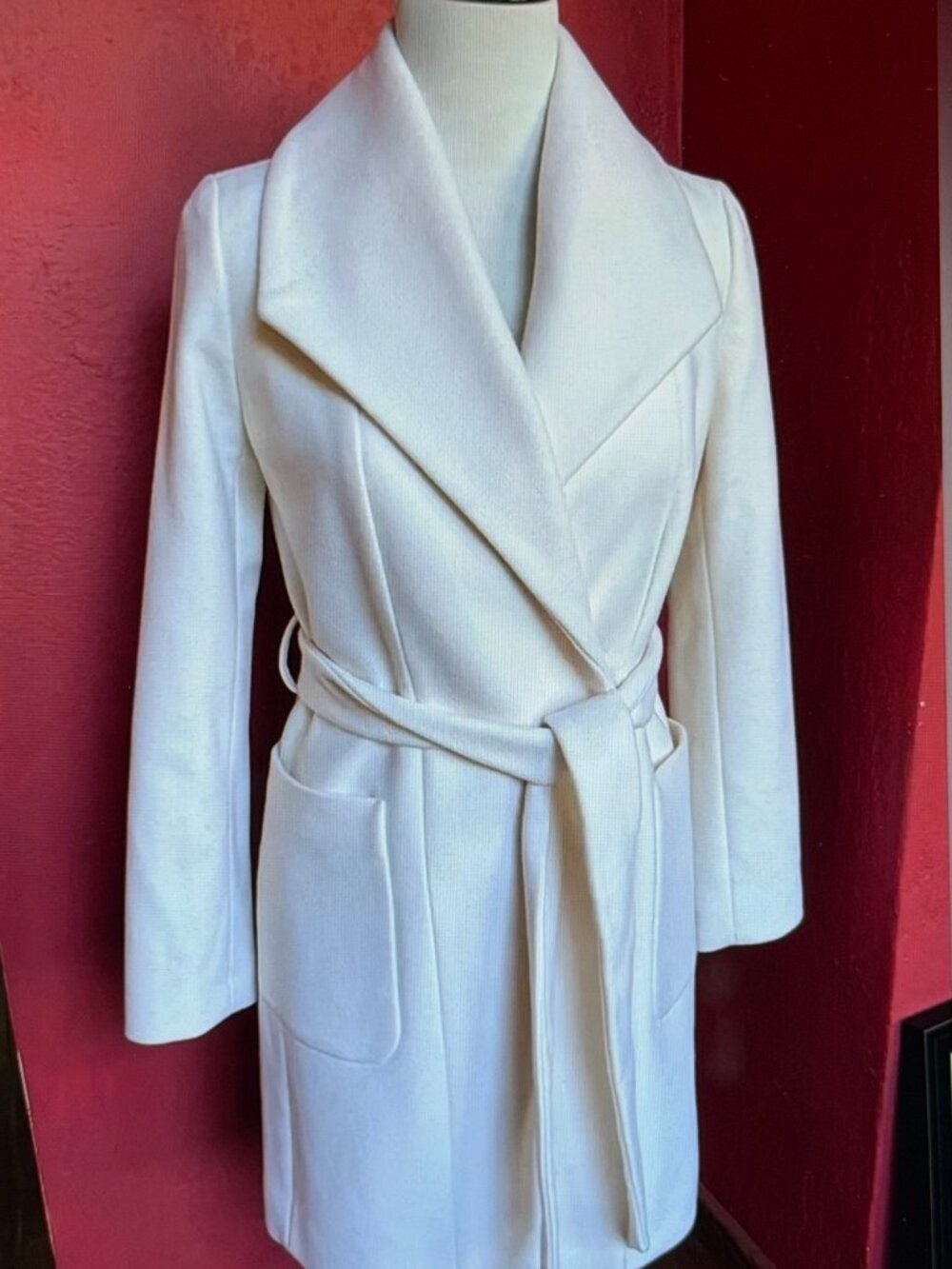 Express Wool Winter Coat Ivory White Tie Belted Pea Coat Size Large